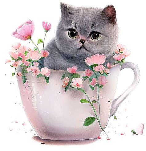 Kitten in a cup. Котик в чашке. PNG. | Dibujos de animales tiernos ...