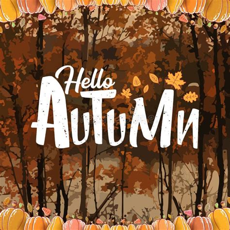 Vector Hello Autumn Banner Or Label With Text And Falling Autumn Leaves