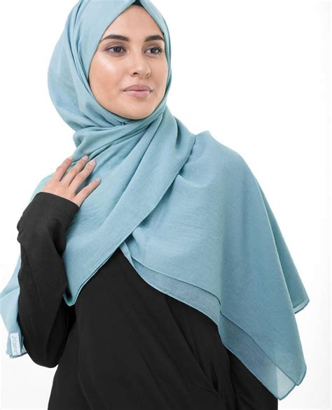 Sky Blue Light Blue Cotton Voile Maxi Hijab