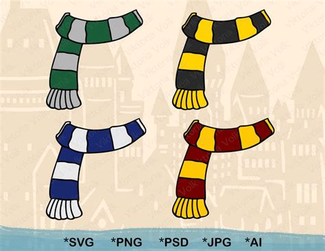 4 Scarfs Clipart Layered Svg Harry Potter Cut Files Etsy