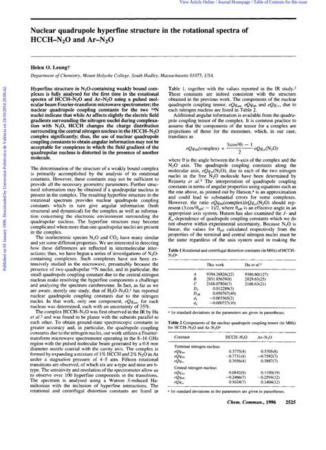 PDF Nuclear Quadrupole Hyperfine Structure In The Rotational Spectra