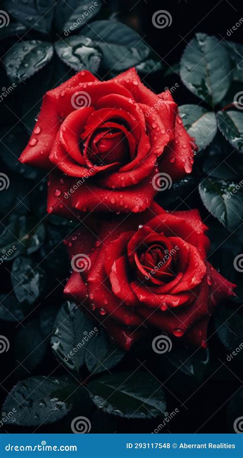 Two Red Roses With Water Droplets On Them Stock Illustration