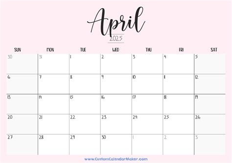 April 2025 Blank Calendar Template - Yui vanbruin