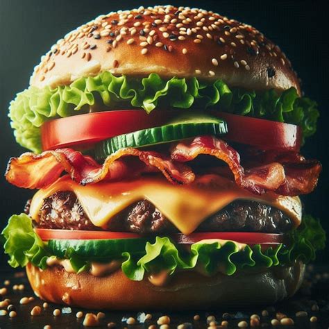 Premium Vector A Hamburger With Bacon And Lettuce On It