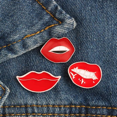 3pcsset Sexy Red Lips Women Jackets Brooch Fashion Enamel Pins Metal Badges Shirts Lapel Pin