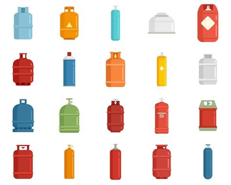 Premium Vector Gas Cylinders Icons Set Flat Set Of Gas Cylinders