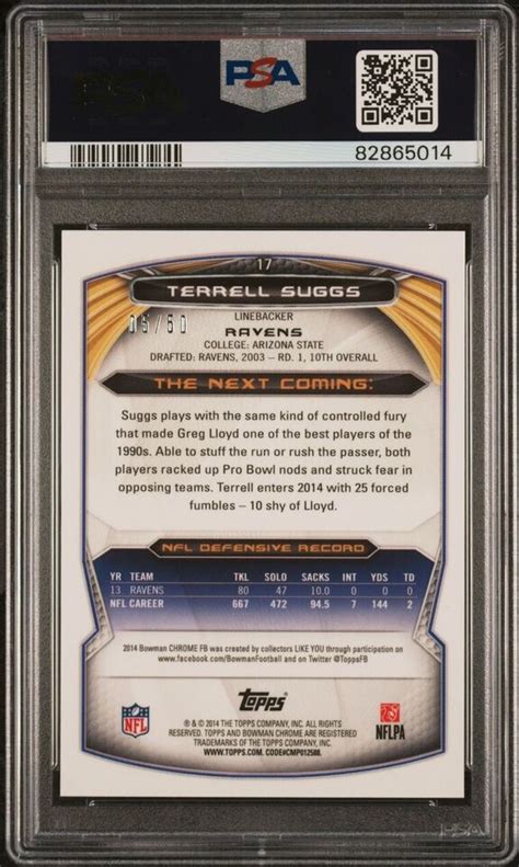 Bowman Chrome Terrell Suggs Gold Refractor Ravens Psa