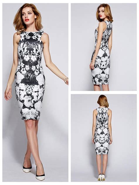 Black And White Floral Print Sleeveless Sheath Dress 2529900 Weddbook