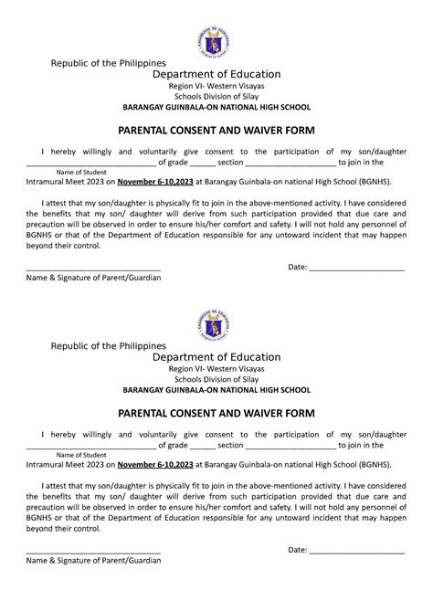 Intramural Parental Consent And Line Up Republic Of The Philippines