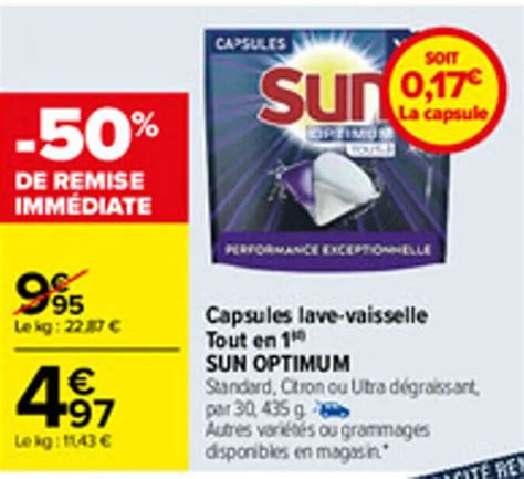 Promo Capsules Lave Vaisselle Tout En Sun Optimum Chez Carrefour