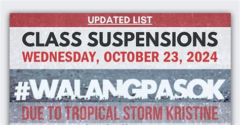 UPDATE List Of Class Suspensions WalangPasok October 23 2024