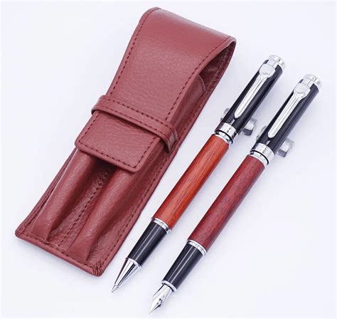 Jinhao pluma estilográfica Redwood 8802 y Rollerball con Funda de