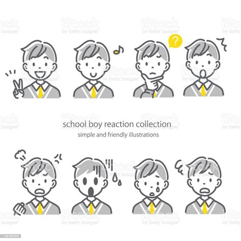 School Boy Face Icon Collection Outline Illustrations Stock ...