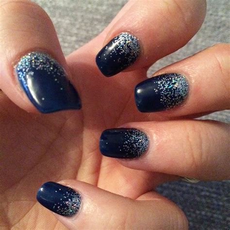 Navy Blue Silver Glitter Fade Nails Blue Gel Nails Glitter Fade