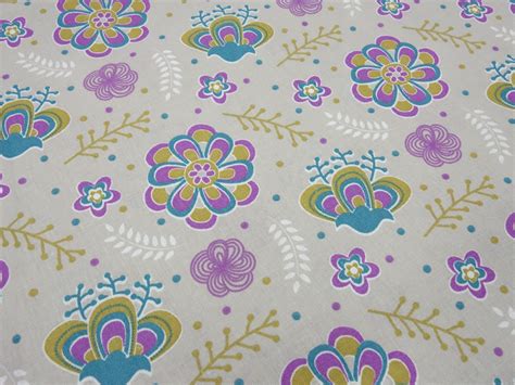 Fabric Cotton Poplin Flowers Blossoms Beige Petrol Fuchsia Curry Dress