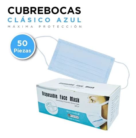 Cubrebocas Azul Plisado Tricapa Termosellado Caja Piezas Mercadolibre