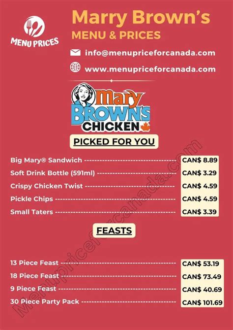 Mary Browns Menu Prices Canada 100 Accurate 2024