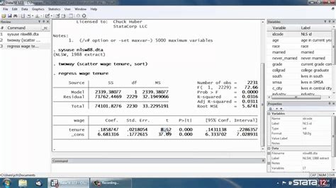 Simple Linear Regression In Stata Youtube