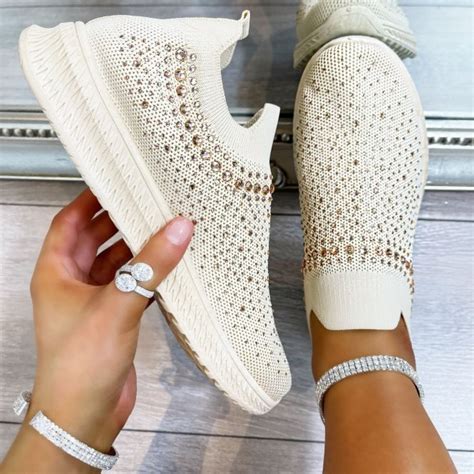 Lemonade Crystal Rainbow Drop Stretch Sock Trainers Nude SALE From