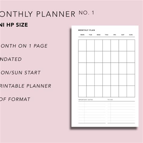 Month On One Page MO1P Happy Planner Mini Undated Monthly Etsy