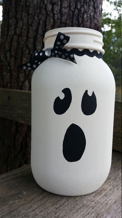 Ghost Mason Jar Hand Painted Decor Ghostie Halloween Decor Etsy