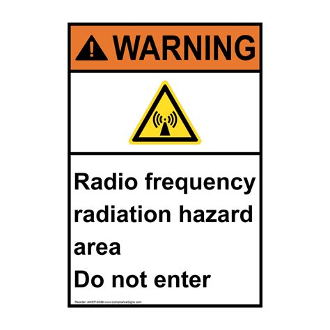 Vertical Radio Frequency Radiation Hazard Area Sign ANSI Warning