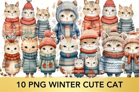 Winter Cute Cat Watercolor Sublimation Graphic By Marishop99 · Creative