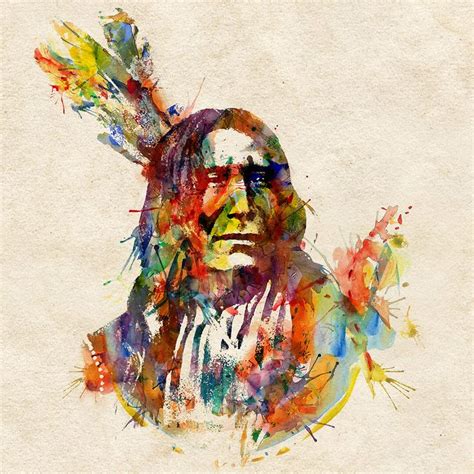 Colorful Watercolor Portrait Of An Indian Chief Digital Etsy Native