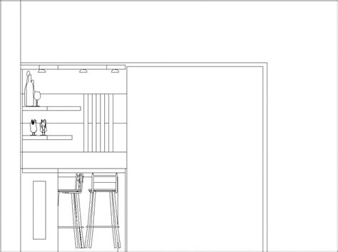 3584mm Height Mini Bar Counter with Three Bar Stool and Shelves Front Elevation dwg Drawing ...