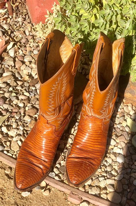 Vintage S Butterscotch Lizard Iguana Cowboy Boots D Etsy