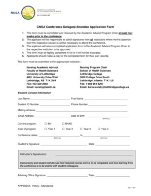 Fillable Online Uleth Cnsa Conference Delegateattendee Application Form