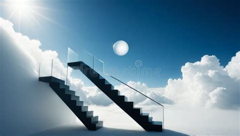 Stairway To Heaven Concept with Floating Sphere in the Sky Stock Image ...