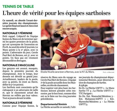 La Revue De Presse Du Mois Davril 2022 Le Mans Sarthe Tennis De Table