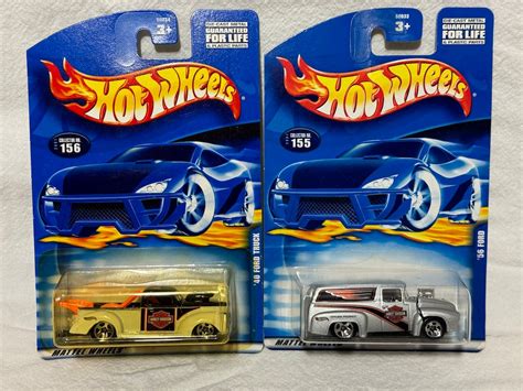 Vintage 2000 Hot Wheels Harley Davidson Ford Trucks Lot Of 2 1956 Panel Truck 155 1940