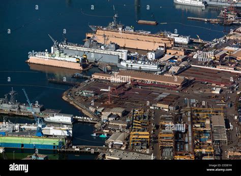 Aerial View Above General Dynamics Nassco Ship Construction Yard Port