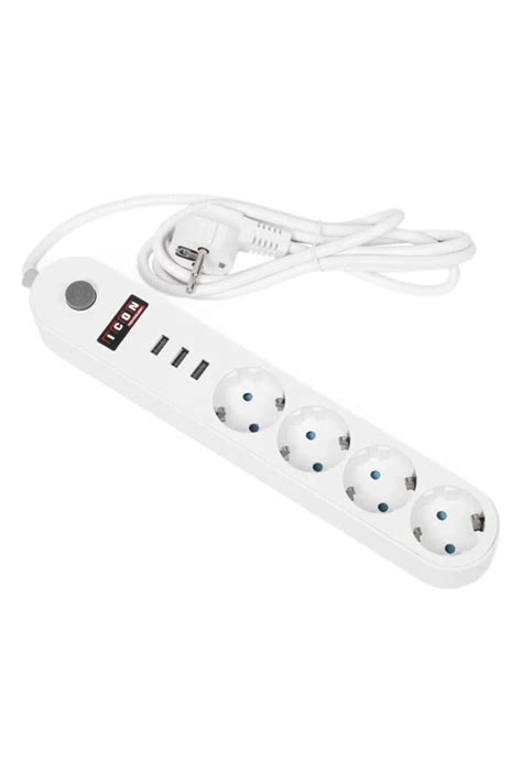 EMXTECH Icon Akım Korumalı 4 lü Priz 3 Port USB Çoklu Grup Priz 2 Metre