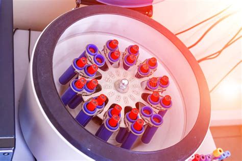 Medical Laboratory Centrifuge With Test Tubes With Blood Stock Image