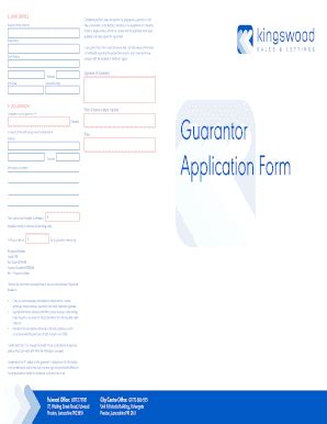 Fillable Online Guarantor Application Form Kingswood Properties Fax