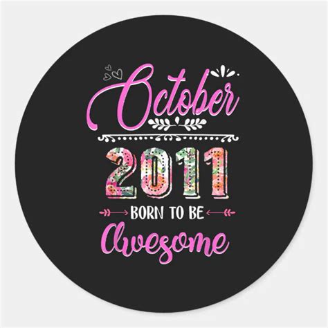 11 Year Old Gifts 11th Birthday Girl Awesome Octob Classic Round Sticker | Zazzle