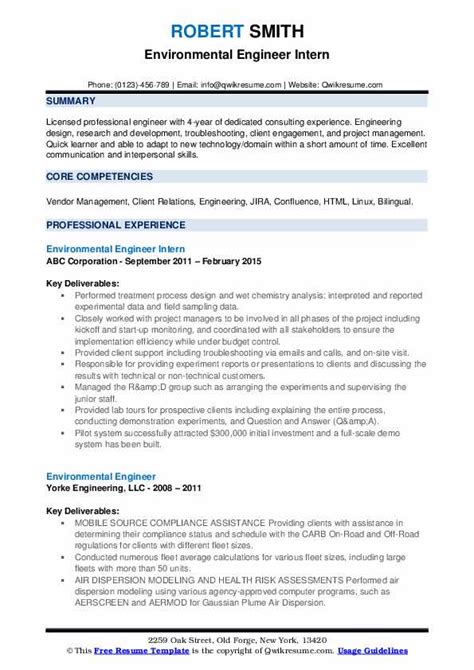 Environmental Engineer Resume Samples Templates For