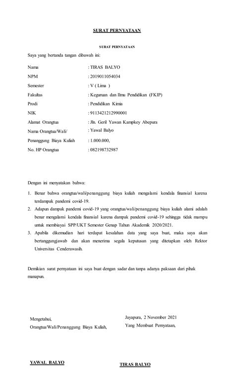 Surat Pernyataan Mahasiswa Ukt Spp21docx