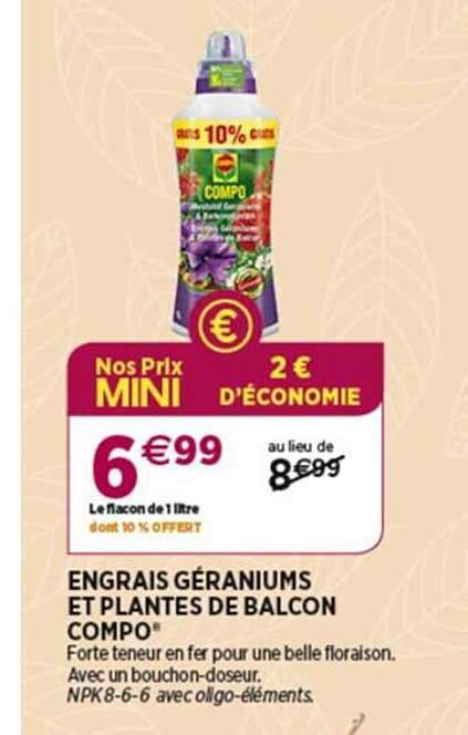 Promo Engrais Géraniums Et Plantes De Balcon Compo chez Delbard