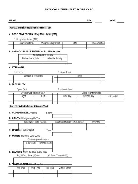 Deped Pft Score Card Pdf Body Mass Index Physical Exercise