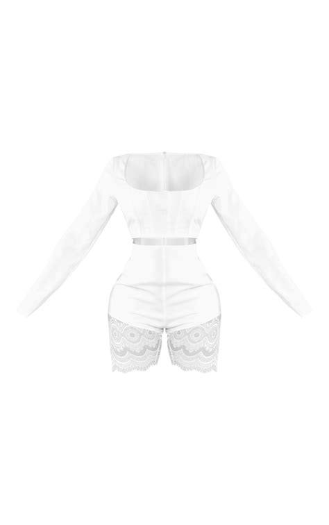 Shape White Corset Under Bust Lace Trim Unitard Shape Prettylittlething