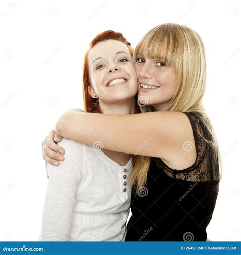 Junge Sch Ne Rote Und Blonde Behaarte M Dchenumarmungen Stockfoto Bild Von Freunde Gl Cklich