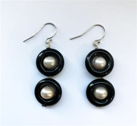 Marina J Double Onyx And Pearl Earrings With 14 Karat White Gold Hook And Beads For Sale At 1stdibs