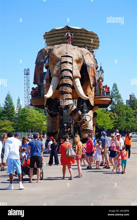 NANTES, FRANCE -10 AUG 2022- View of the Great Elephant, a giant wooden mechanical elephant at ...