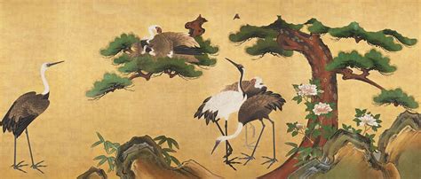 Japanese Cranes Bamboo 18th 19th Century Free Photo Illustration