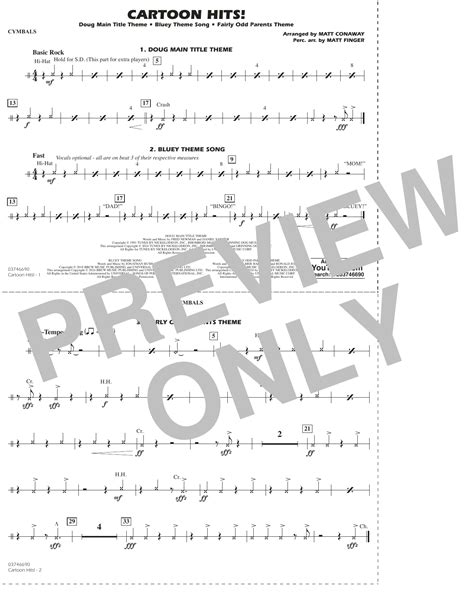 Cartoon Hits Cymbals Sheet Music Matt Conaway Marching Band