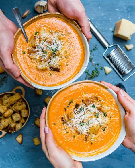 Creamy Roasted Tomato Soup With Parmesan Croutons Recipe Video